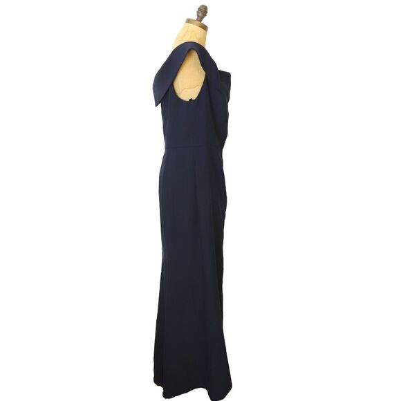 Dessy Collection Off Shoulder Notched Trumpet Gown 16R Slit Midnight Navy B5 - Picture 3 of 6